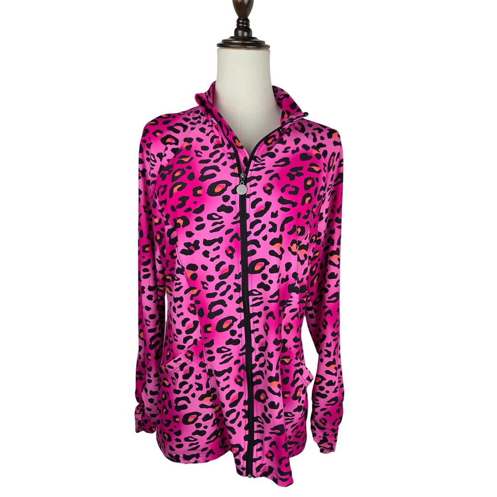 Tzu Tzu Sasha Jacket L/XL Pink Sport Party Cat Leopard Full Zip Animal Print